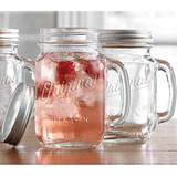 Mason Jar 16 Oz. Juego De 4 Tazas De Vidrio Con Asa Y Tapa D