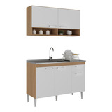 Cozinha Compacta 120cm Com Gabinete Paris Multimóveis Mp2231 Cor Rustic/branco