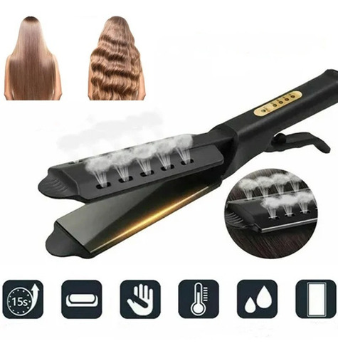 Plancha De Cabello Profesional Vapor Placas Cerámica Negro