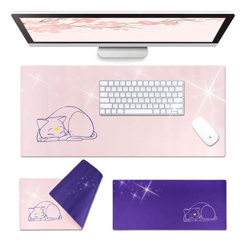Anime Cat Desk Pad | Double Sided Large Pastel Purple |...