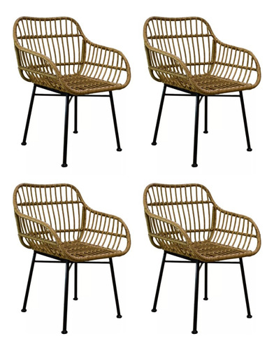 Silla De Jardín Exterior Rattan Sintético Metal - Kenya X4