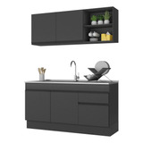 Armário De Cozinha Compacta 150cm Veneza Multimóveis V2114 Cor Preto