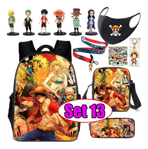 Kit 13 Animes One Piece Mochila Mochilas Escolares Para Homb