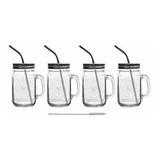 Vasos Coctel Tazas Mason Jar Con Asas De Vidrio Y Pajitas De