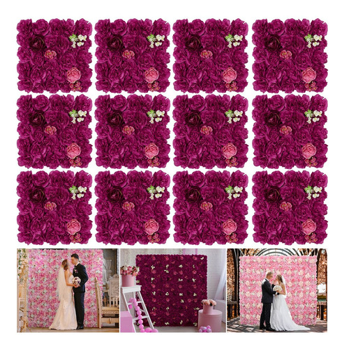 12 Flores Rosas Panel De Pared Artificiales Muro Decoración