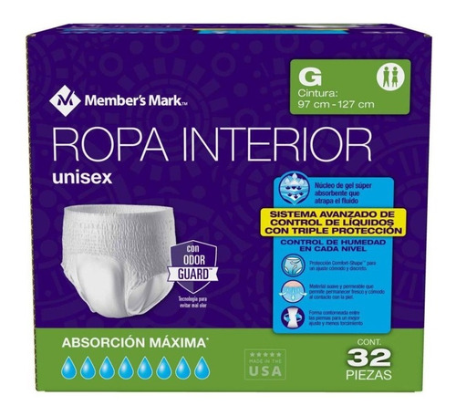 Ropa Interior Member's Mark Unisex Para Adulto Talla G 32pzs