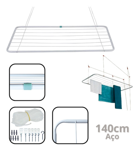 Varal De Teto Aço 1,40 Mt Grande Apartamento Original Mor