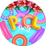 Painel Festa Redondo 1,50x1,50 - Pool Party Piscina Boias 12