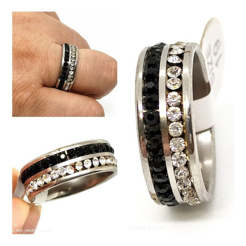 Anillo Doble Linea Strass Tipo Sin Fin Acero Mariann Moon 