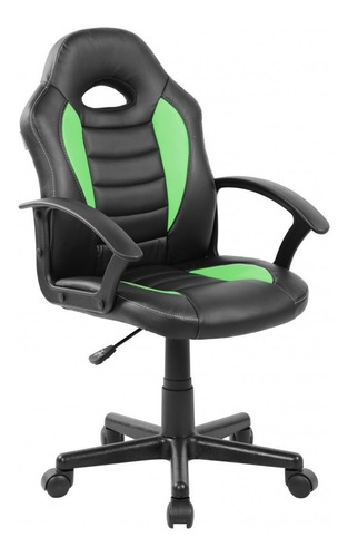 Cadeira Gamer Infantil Pelegrin Pel-9353 Preto E Verde Com Estofado De Couro P.u.