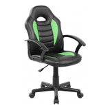 Cadeira Gamer Infantil Pelegrin Pel-9353 Preto E Verde Com Estofado De Couro P.u.