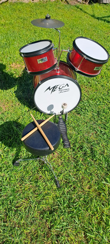 Batería Infantil 3 Cuerpos C/ Banqueta Color Red Mega Drums