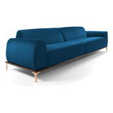 Sofá 150cm 2 Lugares Pés Rose Gold Molino B-170 Veludo Azul Cor Azul-claro Desenho Do Tecido Liso