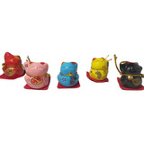 Set 5 Mini Gatos De La Suerte Cerámica Decorativa 4 Cm* 4 Cm