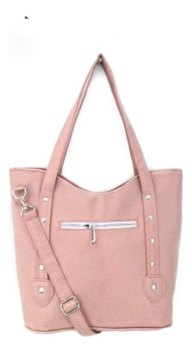 Cartera Tote Pm Complementos  Bolso Grande Diseño Liso/tachas De Cuero Sintético  Rosa Con Correa De Hombro Rosa Asas Color Rosa