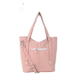 Cartera Tote Pm Complementos  Bolso Grande Diseño Liso/tachas De Cuero Sintético  Rosa Con Correa De Hombro Rosa Asas Color Rosa