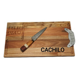 Kit Parrillero Utensilios Asador Tabla Madera Dura Grabada