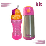 Copo Garrafa Termica Infantil Parede Dupla E Squeeze Canudo Cor Kit Garrafa Rosa Menina