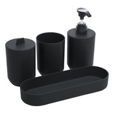 Conjunto Para Banheiro 4 Peças Preto Pp E Bambu