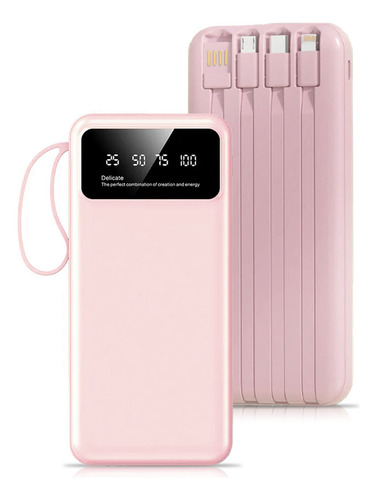 Power Bank Pila Batería Recargable Color Rosa Con 4 Cables Y 2 Puertos Usb De 20,000mah Para Celular Y Tablet