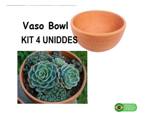 Vaso De Barro Decorativo Bowl Para Suculentas 12x9 Kit 4x