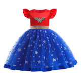 Wonder Woman Cosplay Vestido Infantil Patchwork Estrellas Vestido Princesa Niña Vestido Tutú