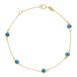 Pulsera Pulso Esclava Oro 14k Kilates Ojo Turco 18cm Mujer 