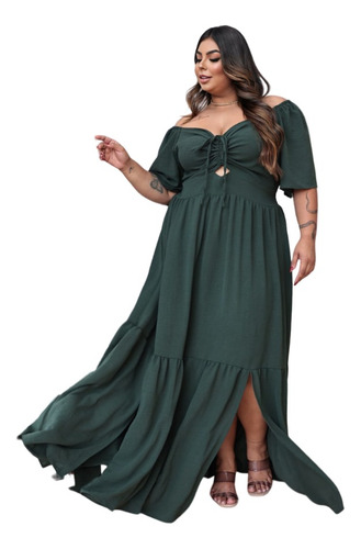 Vestido Longo Forrado Plus Size Forma Grande Alsinha 48/ 54