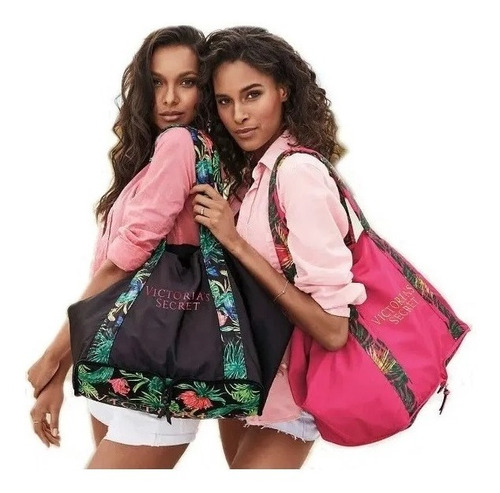 Bolso Plegable De Victorias Secret Fucsia Con Negro