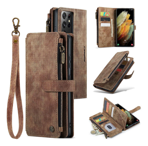 Funda Billetera Marron Tira Para Samsung Galaxy S21 Ultra