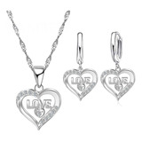 Set De Aretes Y Collar Love Plata Esterlina + Bolsa Regalo