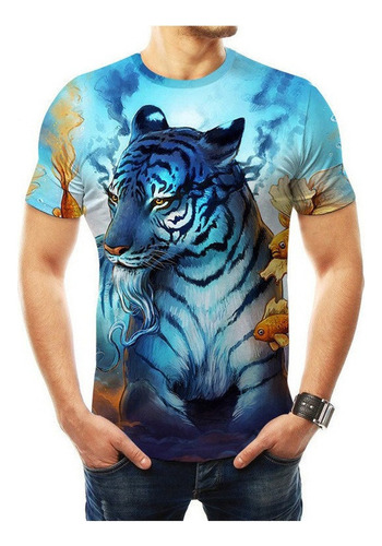 Playera Divertida Para Hombre Con Estampado De Tigre Camis