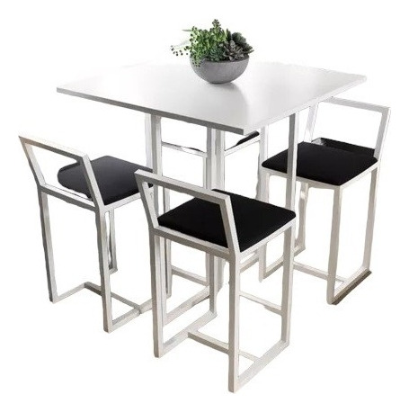 Conjunto Mesa Branca 4 Cadeiras Pequena Estofado Industrialb