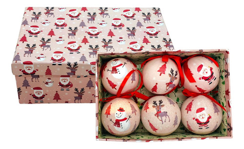 Set X6 Bolas Navideñas 7cm Diámetro Varios Diseños Colgante 