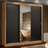 Guarda Roupa Casal Lyon Madesa 3 Portas De Correr Espelho Rp Cor Rustic/preto 10937k1e2g