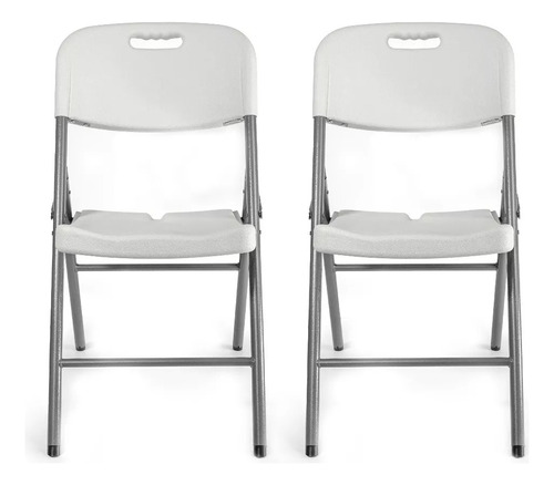 Kit 2 Sillas Plegables De Plastico Con Armazon De Metal Estructura De La Silla Blanco Asiento Blanco Diseño De La Tela Armazon Metalico