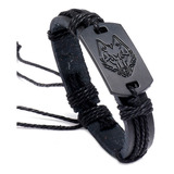 Pulsera Brazalete Lobo Negro Cuero Piel Sintética 