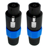 Kit 2 Plug Speakon Macho Com Trava 4 Vias Azul Profissional