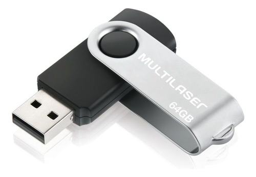 Pendrive Multilaser 64gb Twist Pd590 2.0 Preto E Prateado 