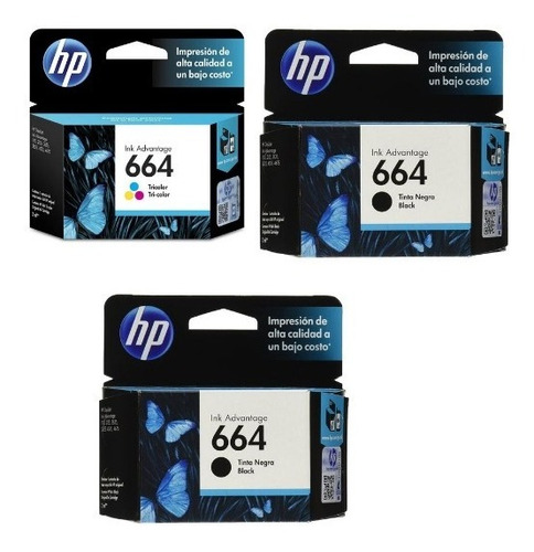 Kit Cartuchos Hp 664 F6v29al Y F6v28al 2 Negros + 1 De Color