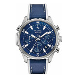 Reloj Hombre Bulova 96b287 Cuarzo 43mm Pulso Azul En Cuero