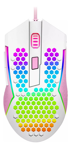 Mouse Gamer Redragon Reaping Elite Rgb 6 Botões Branco Rosa