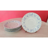 Juego De 6 Platos Porcelana Blanco Con Flores Azules 