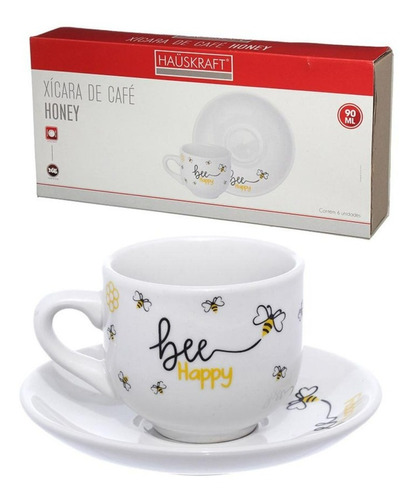 Kit Jogo De Xícaras Café 90ml Porcelana Linha Honey 12 Pecas