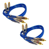 Kit 2 Cabos Rca 1 Metro Azul Blindado Tech One 5mm