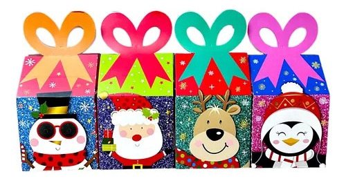 Pack 12 Cajas Regalo 3d Navidad 15x15x15cm Colores