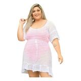 Saída Banho Praia Plus Size Tricô Canga Curta Piscina Moda Cor Branco Tamanho Gg