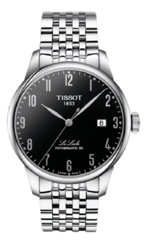 Relógio De Pulso Tissot T-classic Le Locle Powermatic 80 Le Locle Powermatic 80 Com Corpo Cinza,  Analógico, Para Masculino, Fundo  Preto, Com Correia De Aço Inoxidável Cor Cinza, Agulhas Cor Cinza, S