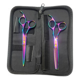 Set Tijera De Corte Filo Navaja,esculpidora Tornasol +estuch