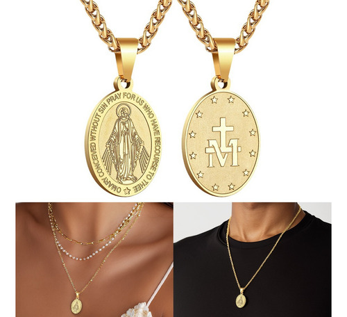 Collar De Virgen María Hombre Medalla Milagrosa Inoxidable